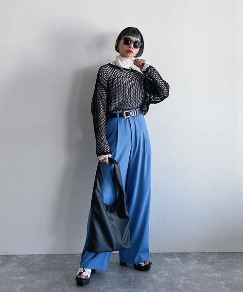 PAGEBOY(ページボーイ)の「パッチワークメッシュプルオーバー(ニット/セーター・レディース・オフホワイト/ブラック/ライム・FREE)」の9枚目の写真