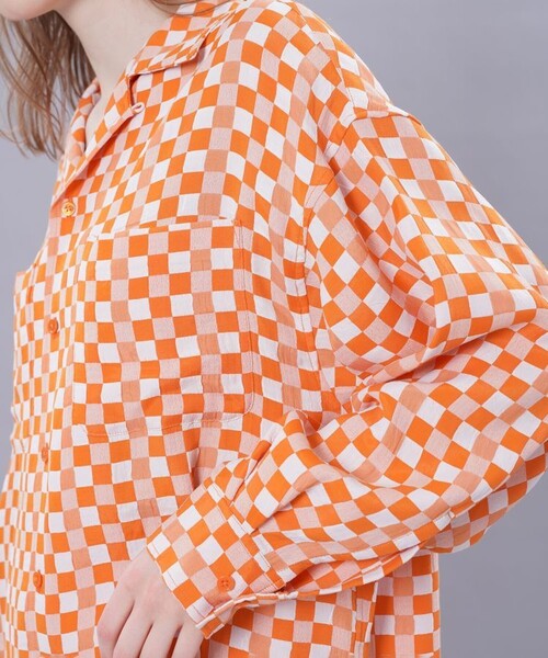 JANESMITH(ジェーンスミス)の「【JANE SMITH(ジェーンスミス)】チェックジャガードオープンカラーシャツ 22SSH-#113L(シャツ/ブラウス・レディース・オレンジ・36)」の8枚目の写真