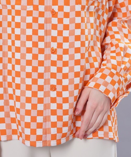 JANESMITH(ジェーンスミス)の「【JANE SMITH(ジェーンスミス)】チェックジャガードオープンカラーシャツ 22SSH-#113L(シャツ/ブラウス・レディース・オレンジ・36)」の9枚目の写真