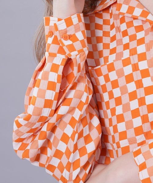 JANESMITH(ジェーンスミス)の「【JANE SMITH(ジェーンスミス)】チェックジャガードオープンカラーシャツ 22SSH-#113L(シャツ/ブラウス・レディース・オレンジ・36)」の10枚目の写真