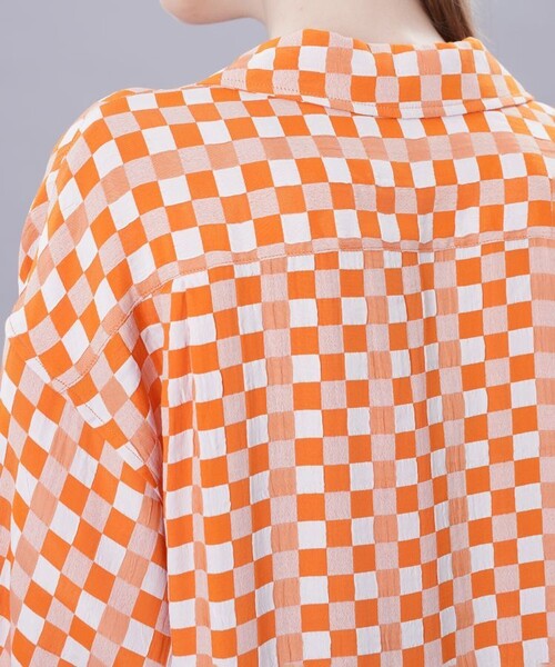 JANESMITH(ジェーンスミス)の「【JANE SMITH(ジェーンスミス)】チェックジャガードオープンカラーシャツ 22SSH-#113L(シャツ/ブラウス・レディース・オレンジ・36)」の11枚目の写真