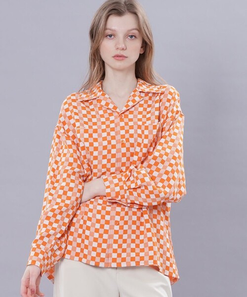 JANESMITH(ジェーンスミス)の「【JANE SMITH(ジェーンスミス)】チェックジャガードオープンカラーシャツ 22SSH-#113L(シャツ/ブラウス・レディース・オレンジ・36)」の13枚目の写真