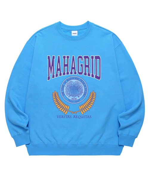 MAHAGRID(マハグリッド)の「『mahagrid/マハグリッド』LAUREL SWEATSHIRT/ローレル フロントデザイン スウェットシャツ ロングスリーブ 長袖(スウェット・メンズ・ライトグレー/ブルー・M/L)」の5枚目の写真