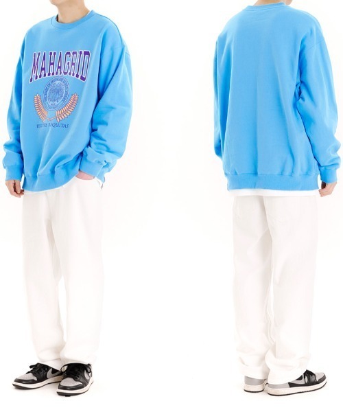 MAHAGRID(マハグリッド)の「『mahagrid/マハグリッド』LAUREL SWEATSHIRT/ローレル フロントデザイン スウェットシャツ ロングスリーブ 長袖(スウェット・メンズ・ライトグレー/ブルー・M/L)」の9枚目の写真