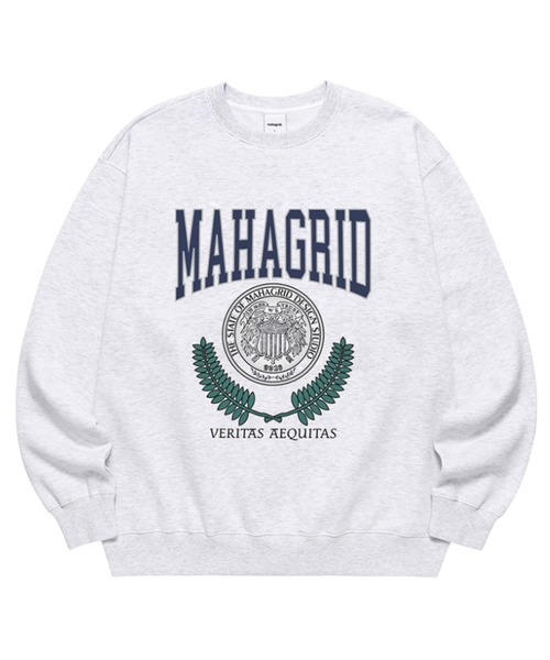 MAHAGRID(マハグリッド)の「『mahagrid/マハグリッド』LAUREL SWEATSHIRT/ローレル フロントデザイン スウェットシャツ ロングスリーブ 長袖(スウェット・メンズ・ライトグレー/ブルー・M/L)」の3枚目の写真