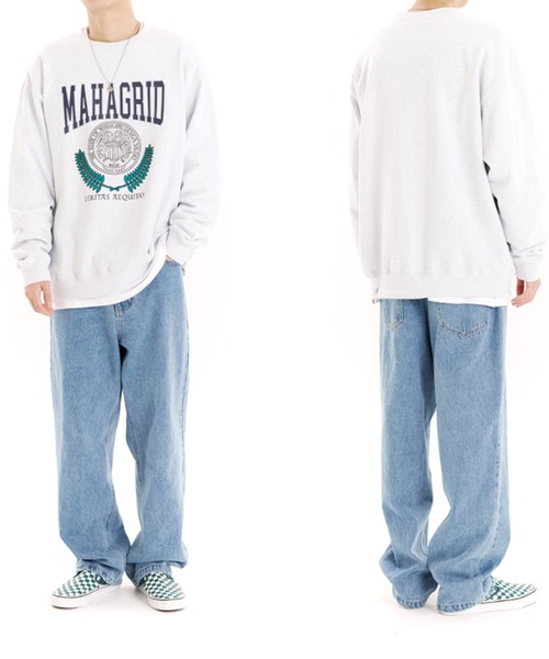 MAHAGRID(マハグリッド)の「『mahagrid/マハグリッド』LAUREL SWEATSHIRT/ローレル フロントデザイン スウェットシャツ ロングスリーブ 長袖(スウェット・メンズ・ライトグレー/ブルー・M/L)」の7枚目の写真