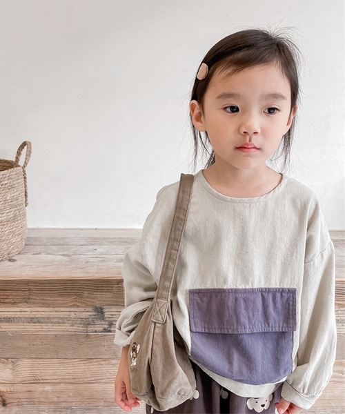 aimoha(アイモハ)の「aimoha-KIDS- 可愛いビッグポケットトップス(Tシャツ/カットソー・キッズ・ダークグレー/ベージュ・110/90/100/80/120/130)」の16枚目の写真