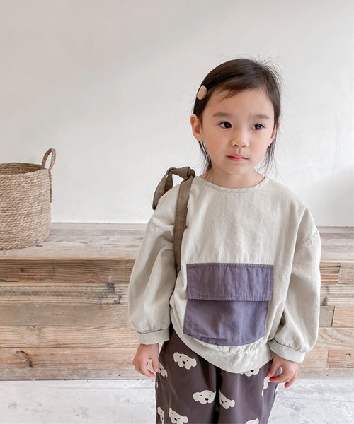 aimoha(アイモハ)の「aimoha-KIDS- 可愛いビッグポケットトップス(Tシャツ/カットソー・キッズ・ダークグレー/ベージュ・110/90/100/80/120/130)」の17枚目の写真