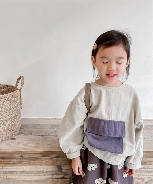 aimoha(アイモハ)の「aimoha-KIDS- 可愛いビッグポケットトップス(Tシャツ/カットソー・キッズ・ダークグレー/ベージュ・110/90/100/80/120/130)」の19枚目の写真