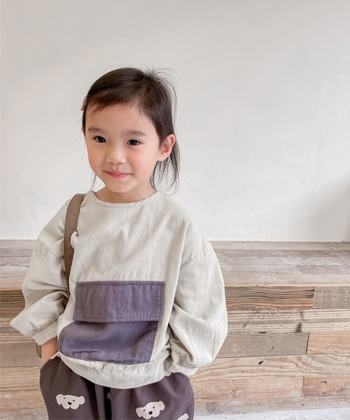 aimoha(アイモハ)の「aimoha-KIDS- 可愛いビッグポケットトップス(Tシャツ/カットソー・キッズ・ダークグレー/ベージュ・110/90/100/80/120/130)」の20枚目の写真