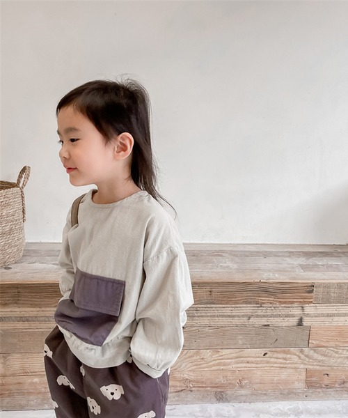 aimoha(アイモハ)の「aimoha-KIDS- 可愛いビッグポケットトップス(Tシャツ/カットソー・キッズ・ダークグレー/ベージュ・110/90/100/80/120/130)」の22枚目の写真