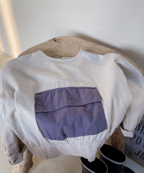 aimoha(アイモハ)の「aimoha-KIDS- 可愛いビッグポケットトップス(Tシャツ/カットソー・キッズ・ダークグレー/ベージュ・110/90/100/80/120/130)」の12枚目の写真