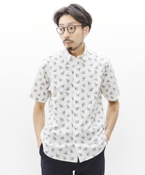 MEN'S MELROSE(メンズメルローズ)の「ジャージプリントレギュラーカラー半袖シャツ(シャツ/ブラウス・メンズ・ベージュ/ホワイト/ブルー・4/2/3)」の1枚目の写真