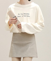 ドロップショルダー フロントプリント ロングTシャツ