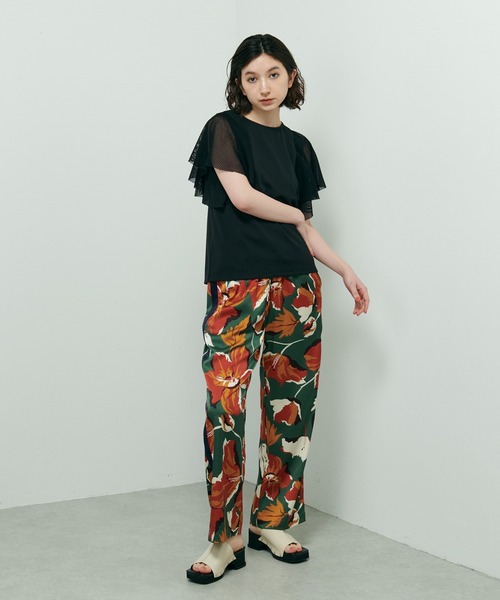 Lui's（ルイス）の「ビッグフラワープリントラインパンツ（スラックス・レディース・ホワイト/グリーン・FREE）」の3枚目の写真