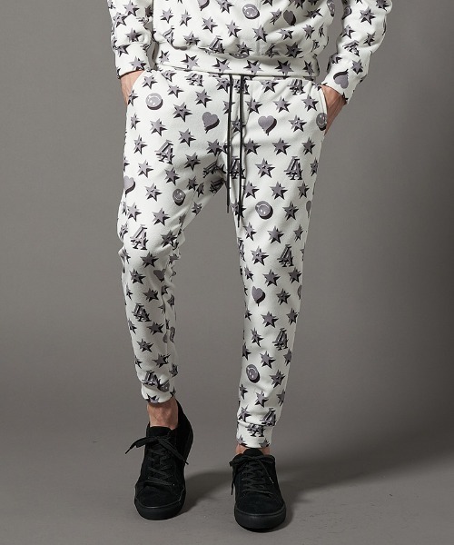 mp10098-スターグラム柄マイクリフリース クロップドパンツ