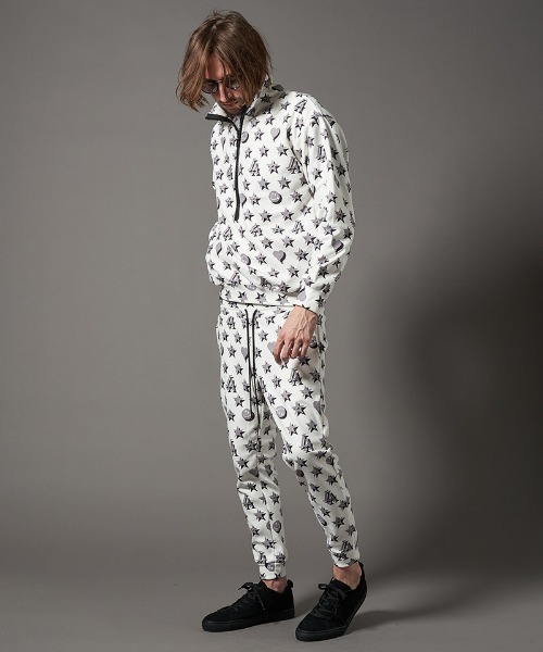 mp10098-スターグラム柄マイクリフリース クロップドパンツ