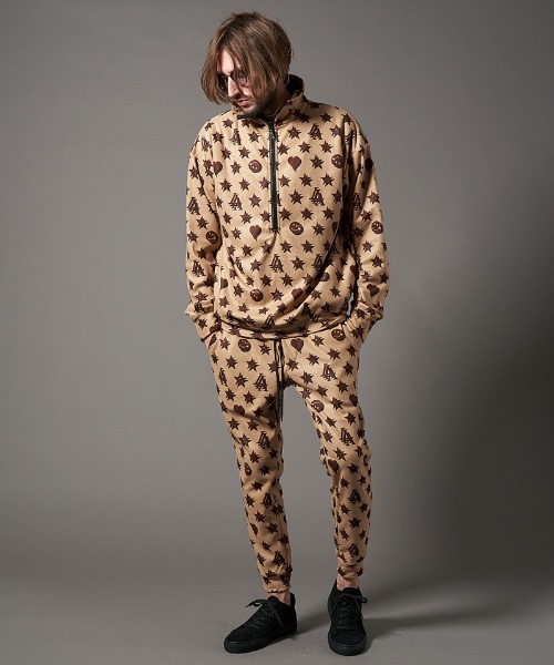 mp10098-スターグラム柄マイクリフリース クロップドパンツ