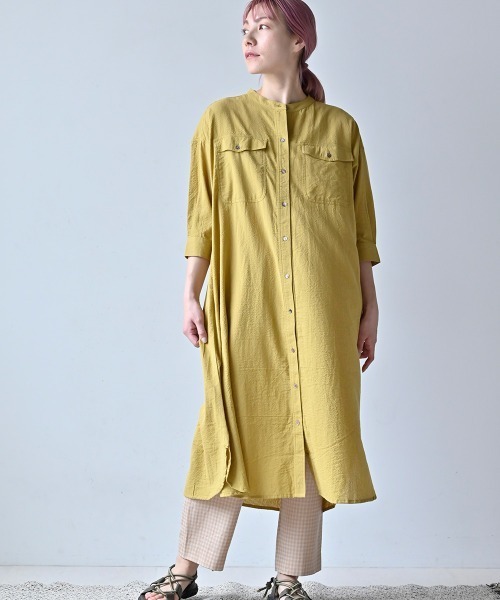LUPILIEN(ルピリアン)の「MADE IN INDIA ◇シアサッカー シャツワンピース(ワンピース・レディース・チャコールグレー/オフホワイト/イエロー/グリーン・FREE)」の4枚目の写真