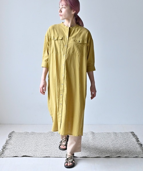 LUPILIEN(ルピリアン)の「MADE IN INDIA ◇シアサッカー シャツワンピース(ワンピース・レディース・チャコールグレー/オフホワイト/イエロー/グリーン・FREE)」の12枚目の写真