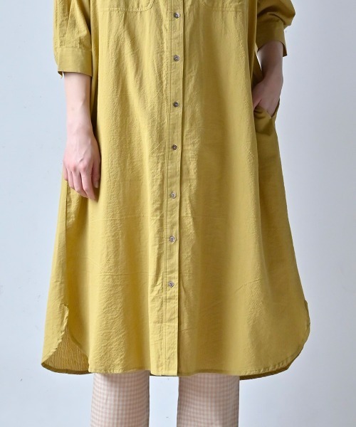 LUPILIEN(ルピリアン)の「MADE IN INDIA ◇シアサッカー シャツワンピース(ワンピース・レディース・チャコールグレー/オフホワイト/イエロー/グリーン・FREE)」の9枚目の写真