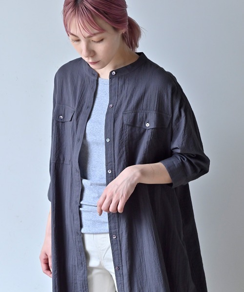 LUPILIEN(ルピリアン)の「MADE IN INDIA ◇シアサッカー シャツワンピース(ワンピース・レディース・チャコールグレー/オフホワイト/イエロー/グリーン・FREE)」の6枚目の写真