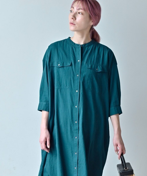 LUPILIEN(ルピリアン)の「MADE IN INDIA ◇シアサッカー シャツワンピース(ワンピース・レディース・チャコールグレー/オフホワイト/イエロー/グリーン・FREE)」の10枚目の写真