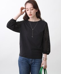 INDIVI | 【洗える】袖カットワーク刺繍カットソー(Tシャツ/カットソー)