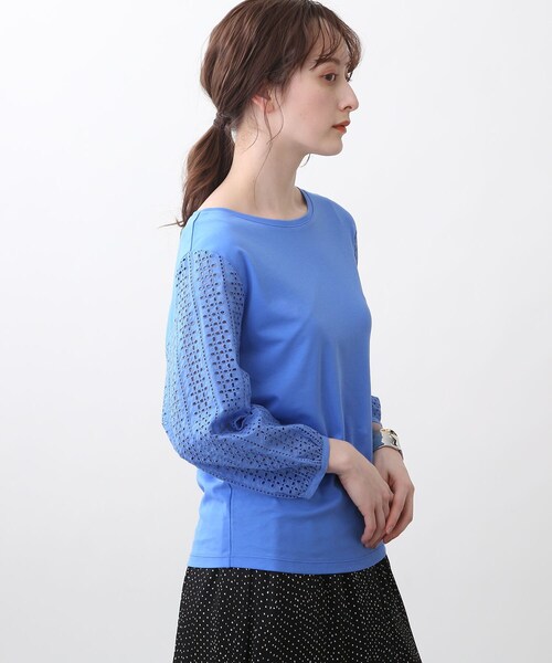 INDIVI（インディヴィ）の「◆【洗える】袖カットワーク刺繍カットソー（Tシャツ/カットソー・レディース・ホワイト/ブラック/サックスブルー/チャコールグレー/ライトグリーン・15 /19/12/34/05/13/38）」の20枚目の写真