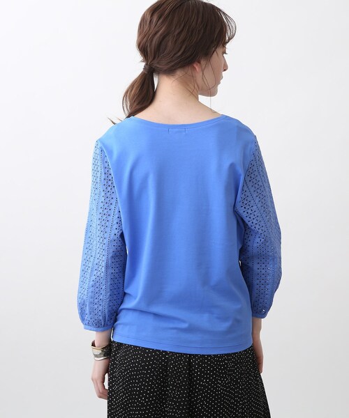 INDIVI（インディヴィ）の「◆【洗える】袖カットワーク刺繍カットソー（Tシャツ/カットソー・レディース・ホワイト/ブラック/サックスブルー/チャコールグレー/ライトグリーン・15 /19/12/34/05/13/38）」の21枚目の写真