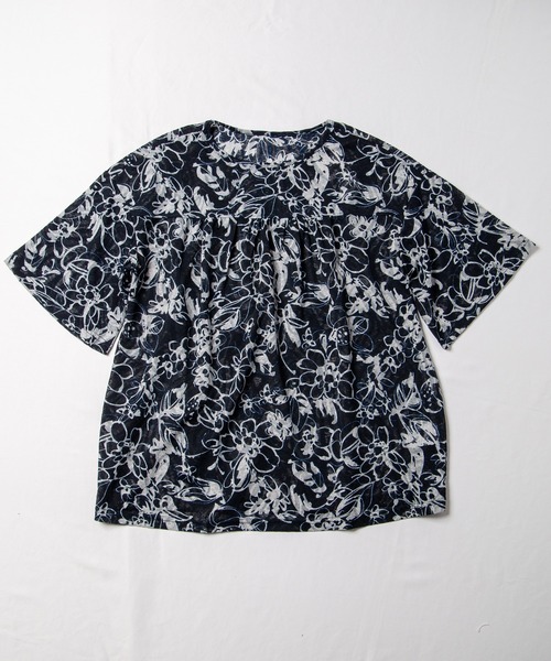 HAVE A NICE TRIP(ハヴァナイストリップ)の「強撚ジャガードペインティングフラワーフロントギャザーチュニック(Tシャツ/カットソー・レディース・グレー/モカ・L/XXL/LL/M)」の2枚目の写真
