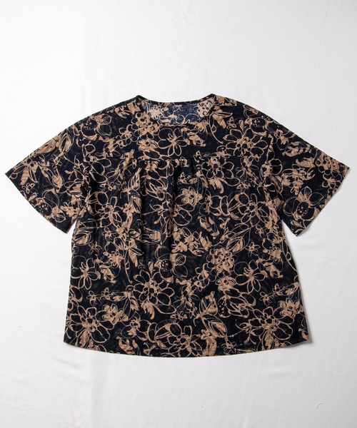 HAVE A NICE TRIP(ハヴァナイストリップ)の「強撚ジャガードペインティングフラワーフロントギャザーチュニック(Tシャツ/カットソー・レディース・グレー/モカ・L/XXL/LL/M)」の1枚目の写真