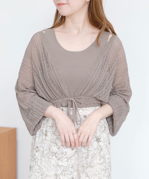 mysty woman(ミスティウーマン)の「ツインニットカーデタンクセット 294768(アンサンブル・レディース・ブラック/パープル/イエロー/グリーン/アイボリー/モカ・FREE)」の4枚目の写真