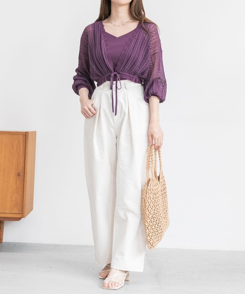 mysty woman(ミスティウーマン)の「ツインニットカーデタンクセット 294768(アンサンブル・レディース・ブラック/パープル/イエロー/グリーン/アイボリー/モカ・FREE)」の11枚目の写真