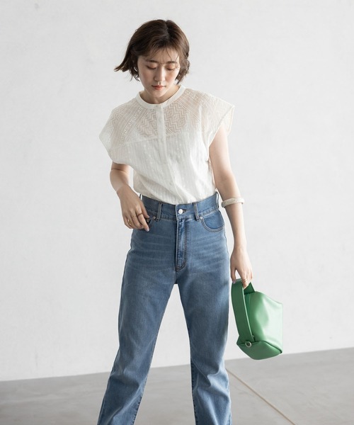 GeeRA（ジーラ）の「刺しゅうレースフレンチ袖ブラウス（シャツ/ブラウス・レディース・オフホワイト/ブラック・LARGE/MEDIUM）」の9枚目の写真