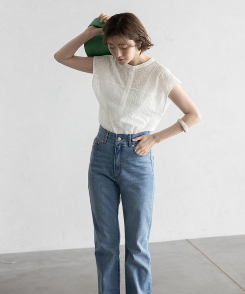 GeeRA（ジーラ）の「刺しゅうレースフレンチ袖ブラウス（シャツ/ブラウス・レディース・オフホワイト/ブラック・LARGE/MEDIUM）」の10枚目の写真