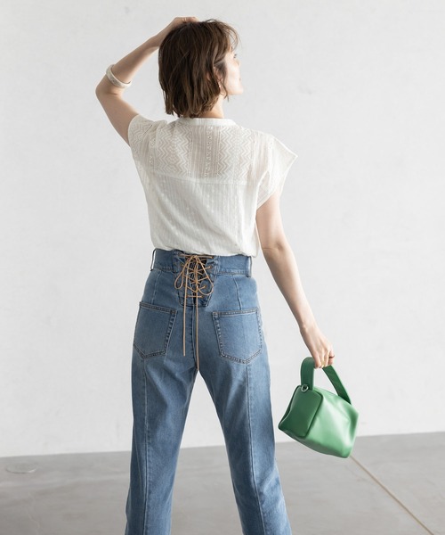 GeeRA（ジーラ）の「刺しゅうレースフレンチ袖ブラウス（シャツ/ブラウス・レディース・オフホワイト/ブラック・LARGE/MEDIUM）」の12枚目の写真