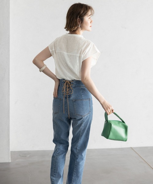GeeRA（ジーラ）の「刺しゅうレースフレンチ袖ブラウス（シャツ/ブラウス・レディース・オフホワイト/ブラック・LARGE/MEDIUM）」の13枚目の写真