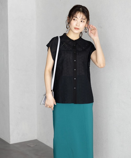GeeRA（ジーラ）の「刺しゅうレースフレンチ袖ブラウス（シャツ/ブラウス・レディース・オフホワイト/ブラック・LARGE/MEDIUM）」の18枚目の写真