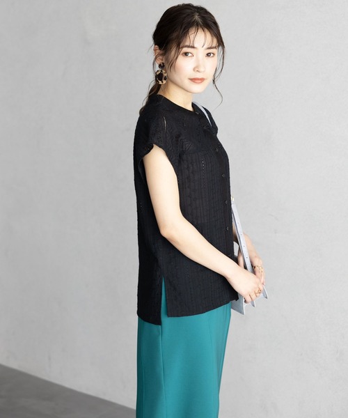 GeeRA（ジーラ）の「刺しゅうレースフレンチ袖ブラウス（シャツ/ブラウス・レディース・オフホワイト/ブラック・LARGE/MEDIUM）」の19枚目の写真