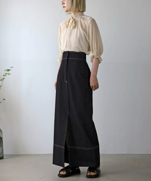 UNFIELD（アンフィールド）の「【UNFIELD】前後２Wayハイネックシャーリングシアーブラウス（シャツ/ブラウス・レディース・ブラック/オフホワイト/グレイッシュベージュ・FREE）」の10枚目の写真