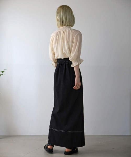 UNFIELD（アンフィールド）の「【UNFIELD】前後２Wayハイネックシャーリングシアーブラウス（シャツ/ブラウス・レディース・ブラック/オフホワイト/グレイッシュベージュ・FREE）」の12枚目の写真