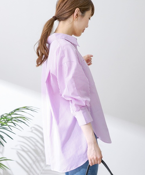 URBAN RESEARCH Sonny Label（アーバンリサーチサニーレーベル）の「コットンストライプオーバーシャツ（シャツ/ブラウス・レディース・ブルー/パープル/ミント・FREE）」の6枚目の写真