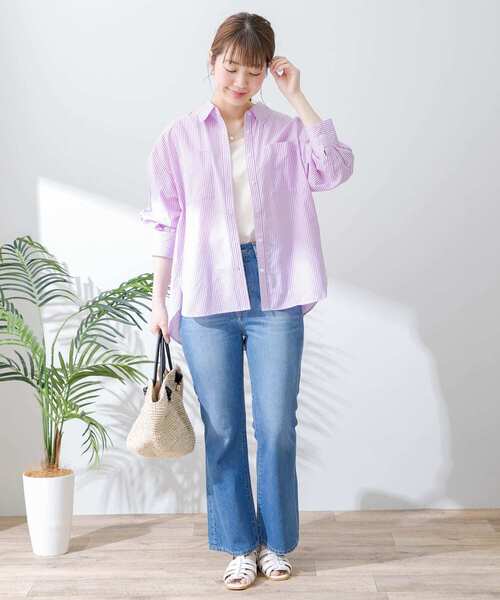 URBAN RESEARCH Sonny Label（アーバンリサーチサニーレーベル）の「コットンストライプオーバーシャツ（シャツ/ブラウス・レディース・ブルー/パープル/ミント・FREE）」の8枚目の写真