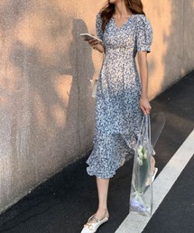 Vネック小花柄ロングワンピース【ZOZOTOWN限定】
