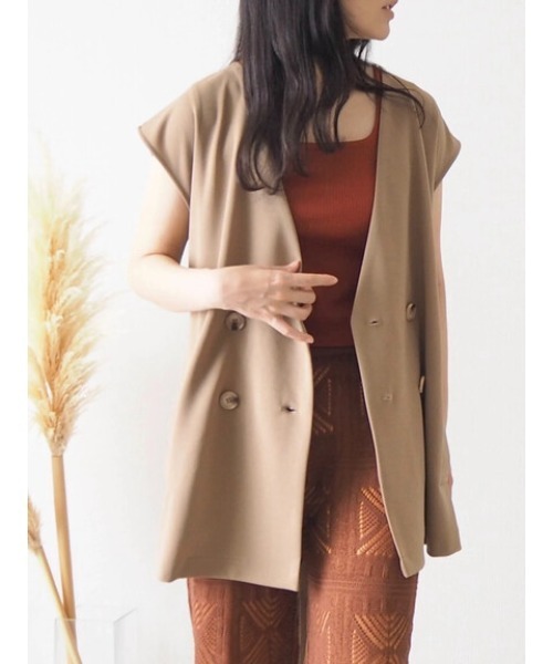 Green　Parks（グリーンパークス）の「natsumi-wearプロデュースアイテム　ジョーゼットダブルボタンベスト（ベスト・レディース・ライトグレー/ブラック/ベージュ・FREE）」の7枚目の写真