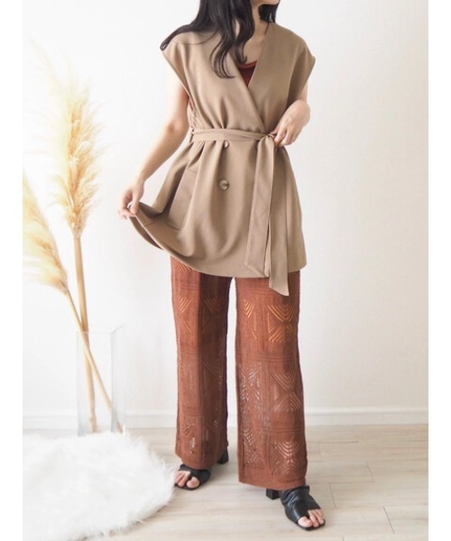 Green　Parks（グリーンパークス）の「natsumi-wearプロデュースアイテム　ジョーゼットダブルボタンベスト（ベスト・レディース・ライトグレー/ブラック/ベージュ・FREE）」の8枚目の写真