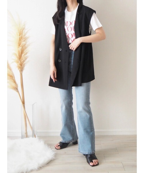 Green　Parks（グリーンパークス）の「natsumi-wearプロデュースアイテム　ジョーゼットダブルボタンベスト（ベスト・レディース・ライトグレー/ブラック/ベージュ・FREE）」の10枚目の写真