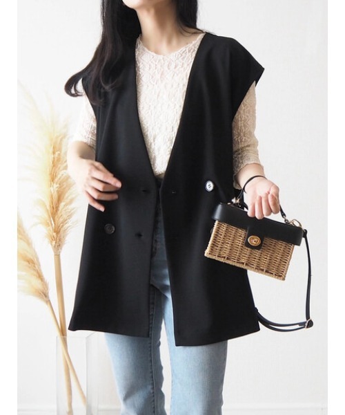 Green　Parks（グリーンパークス）の「natsumi-wearプロデュースアイテム　ジョーゼットダブルボタンベスト（ベスト・レディース・ライトグレー/ブラック/ベージュ・FREE）」の12枚目の写真