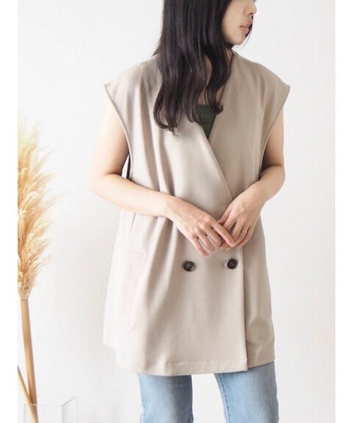 Green　Parks（グリーンパークス）の「natsumi-wearプロデュースアイテム　ジョーゼットダブルボタンベスト（ベスト・レディース・ライトグレー/ブラック/ベージュ・FREE）」の15枚目の写真